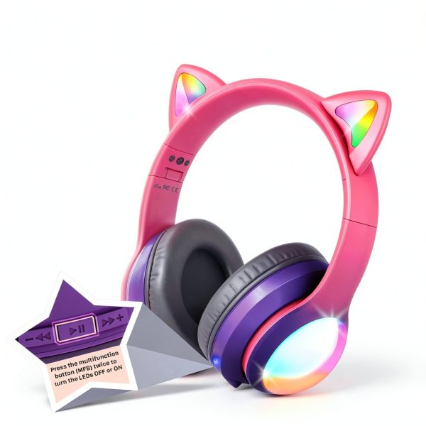 FosPower Kids Wireless Headphones LED Cat Ears Safe Volume-2
