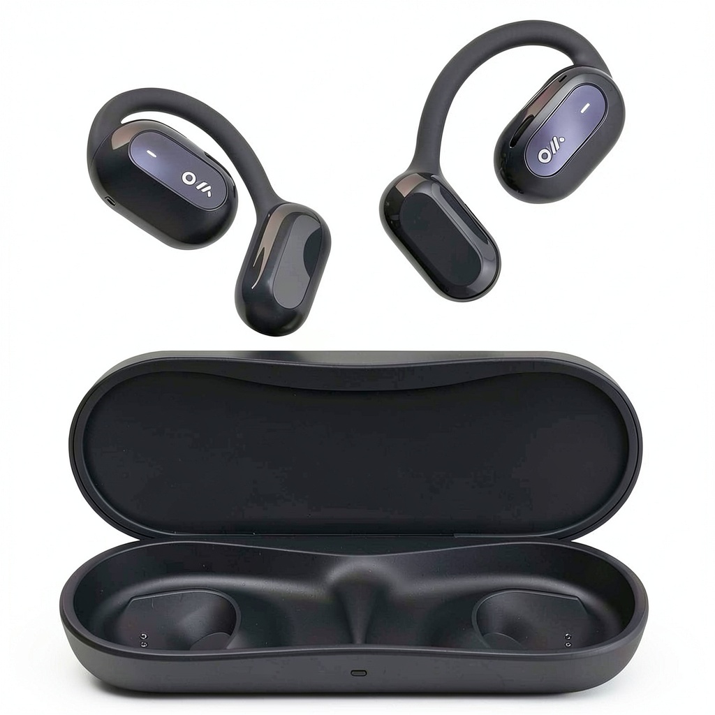 Oladance OWS 2 headphones in Cloud White color on a user's ear