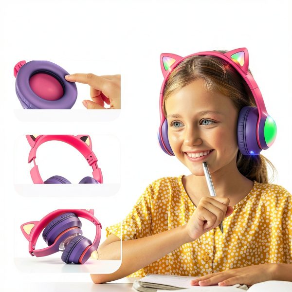 FosPower Kids Wireless Headphones LED Cat Ears Safe Volume-1