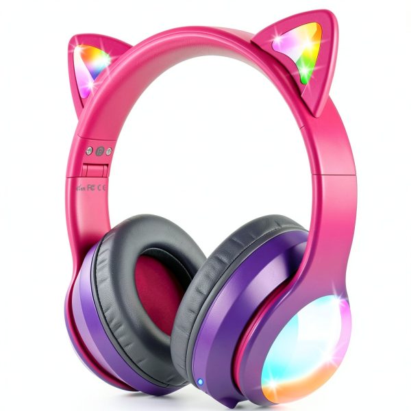 FosPower Kids Wireless Headphones LED Cat Ears Safe Volume-0