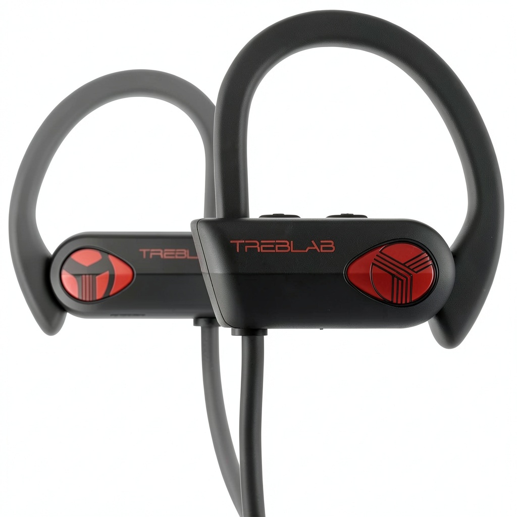 TREBLAB XR500 earbuds in use during a workout