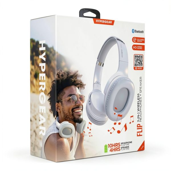 HyperGear Flip 2 in 1 Bluetooth Headphones Speaker White-6