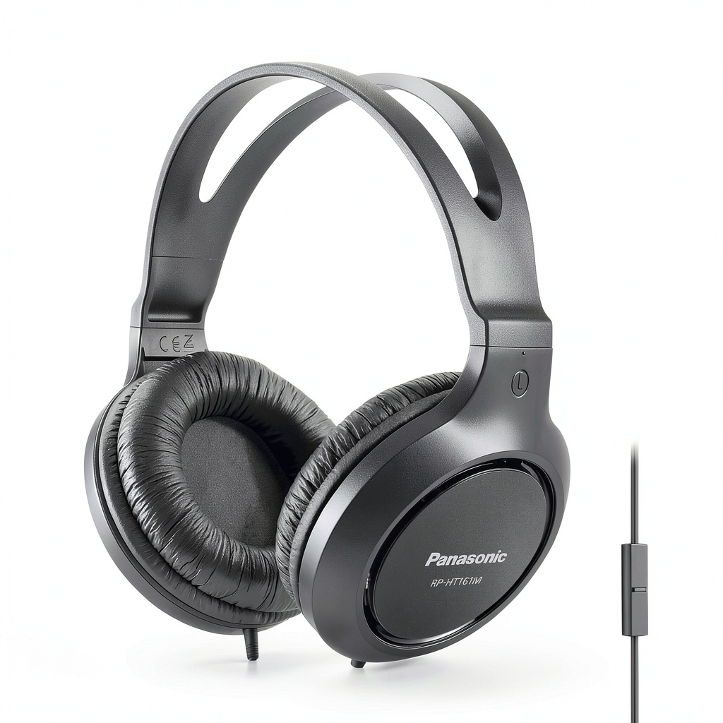 Panasonic Over Ear Headphones XBS Deep Bass Matte Black shown in use during home workout scenario