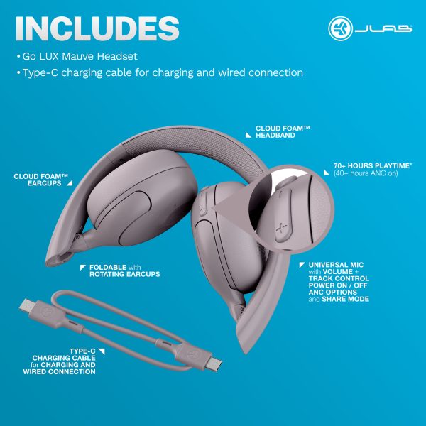 JLab GO LUX ANC Wireless On Ear Headphones Active Noise-9