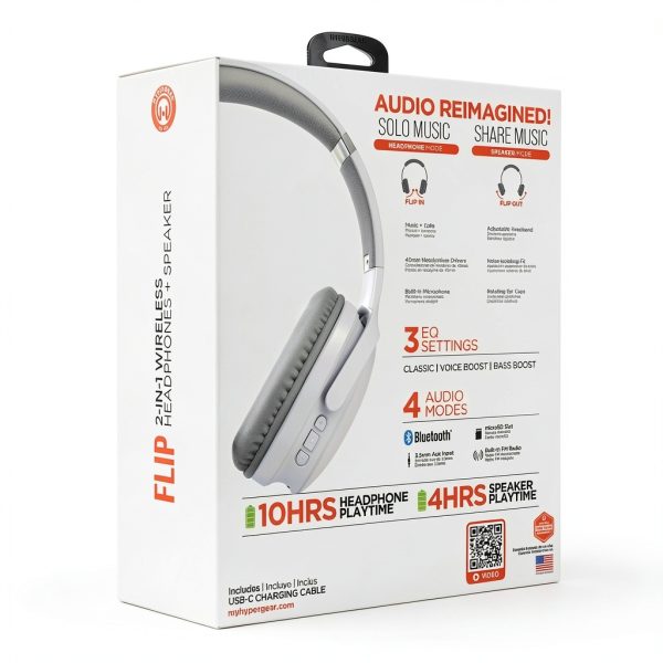 HyperGear Flip 2 in 1 Bluetooth Headphones Speaker White-9