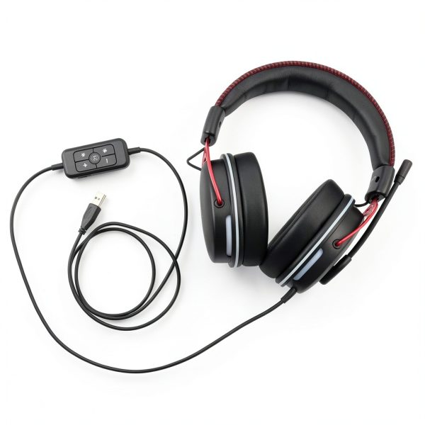 RadioShack Gaming Headphones 7.1 USB 50mm Drivers Black Red-1