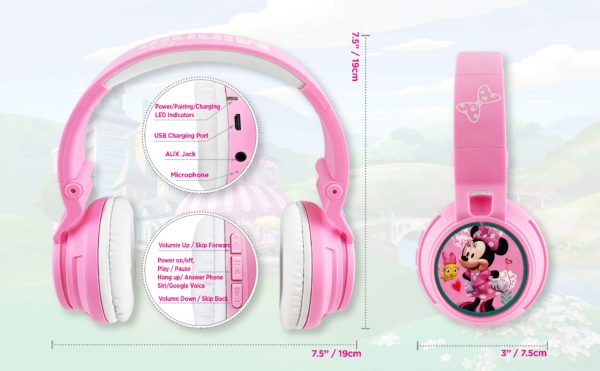 eKids Minnie Mouse Wireless Headphones for Kids Pink-12