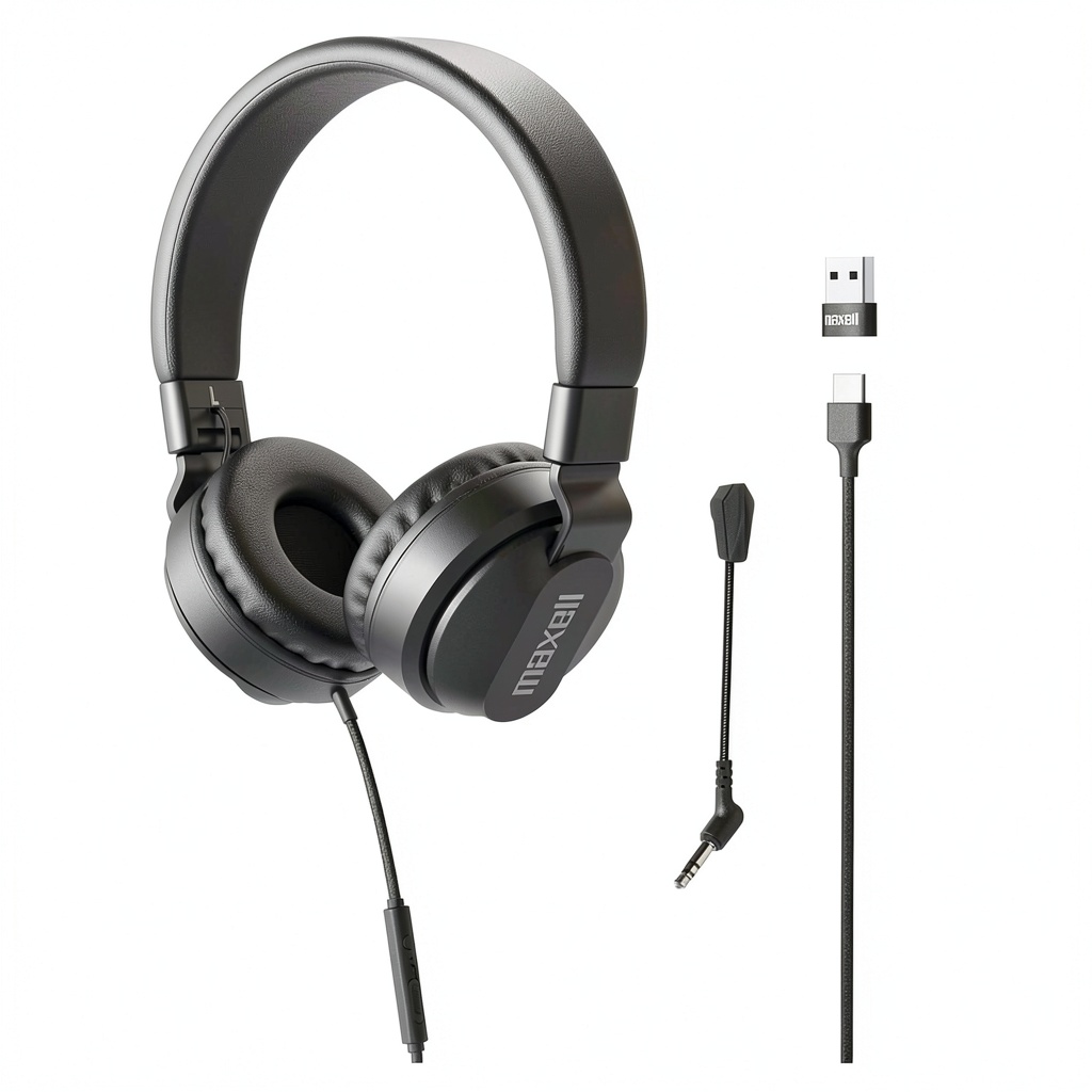 Maxell headphones in use with USB-C connection
