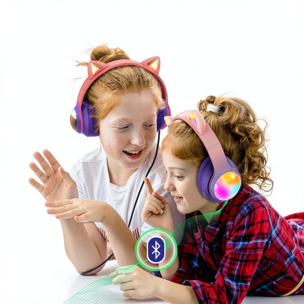 FosPower Kids Wireless Headphones LED Cat Ears Safe Volume-5
