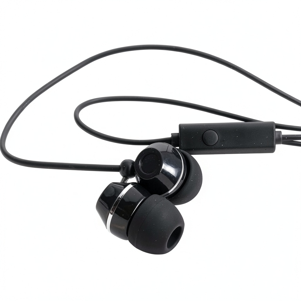 Verbatim Stereo Earphones with Microphone showing in-ear design and 3.5mm connector