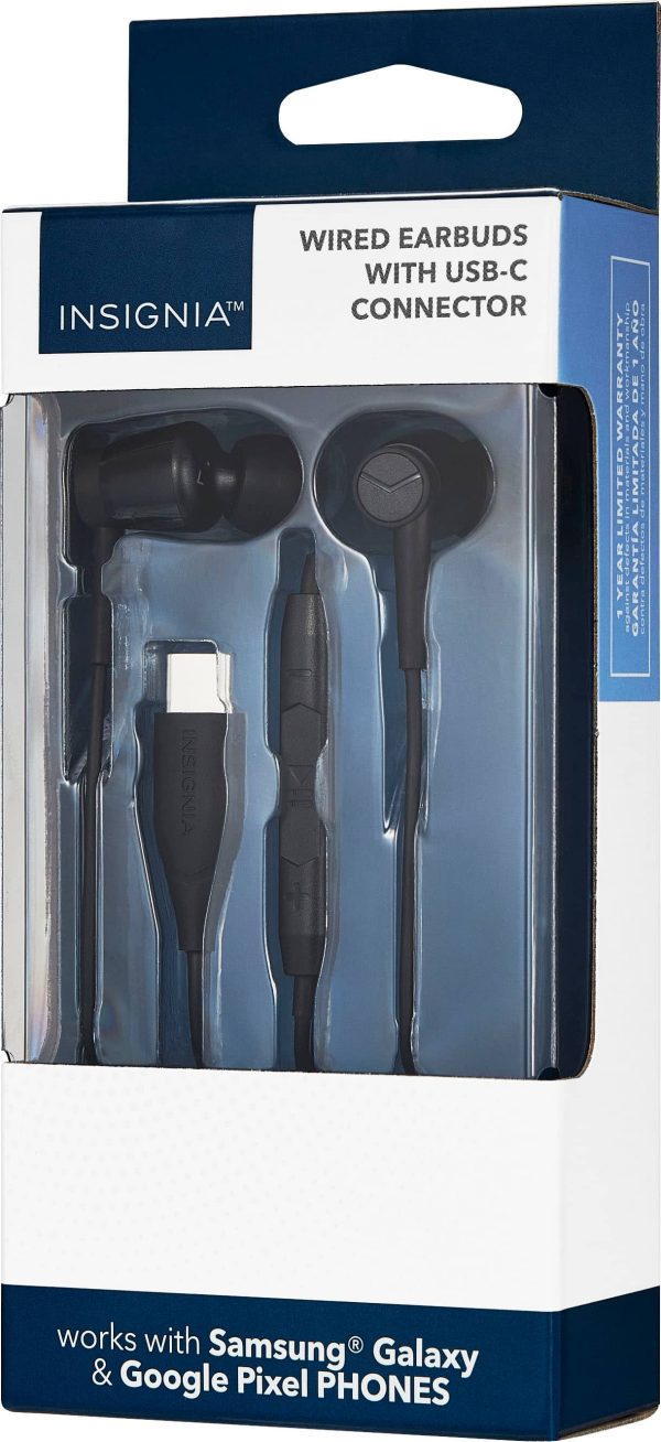 Insignia USB‑C Wired Earbud Headphone Black IPX4 10mm Driver-3