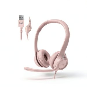 Logitech H390 Wired USB-A On-Ear Headphones Noise-Canceling Mic Rose-0